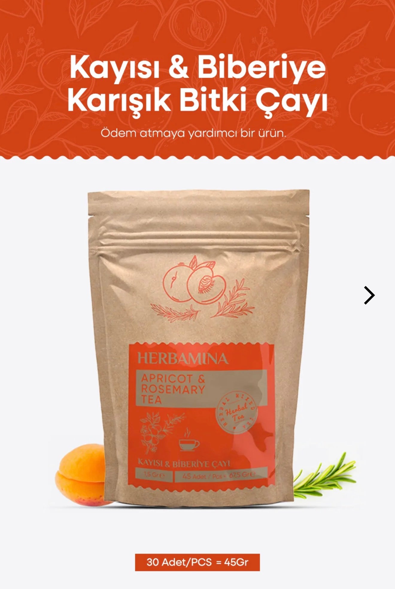 HERBAMİNA
Kayısı & Biberiye Karışık Bitki Çayı (APRİCOT & ROSEMARY TEA) 1,5grx30 Saşet