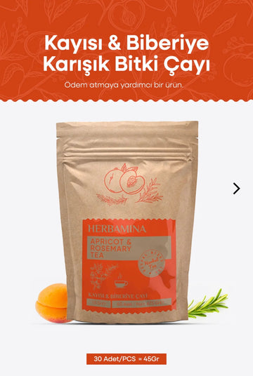 HERBAMİNA
Kayısı & Biberiye Karışık Bitki Çayı (APRİCOT & ROSEMARY TEA) 1,5grx30 Saşet