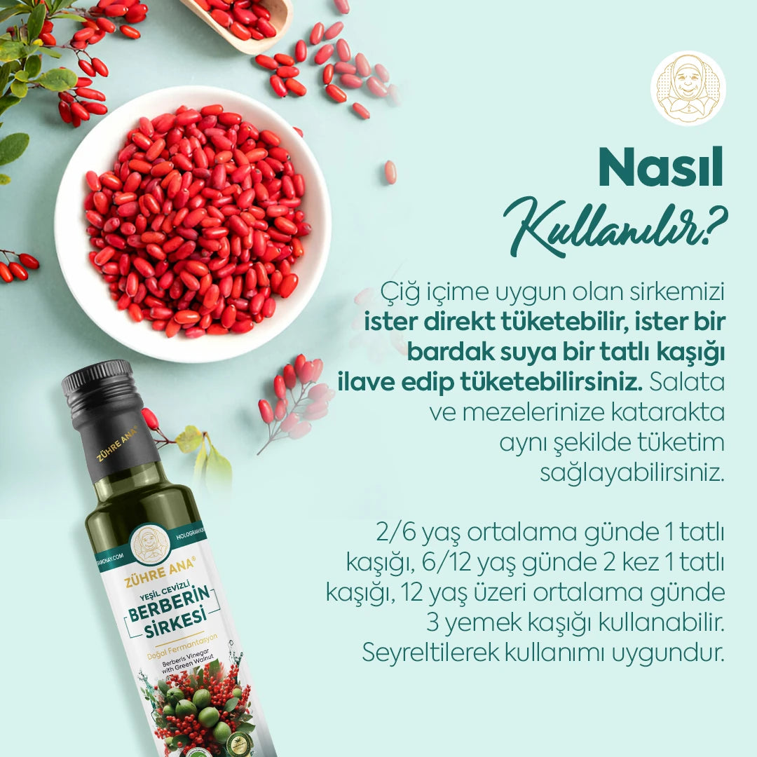Zühre Ana Yeşil Cevizli Berberin Sirkesi Doğal Fermantasyon